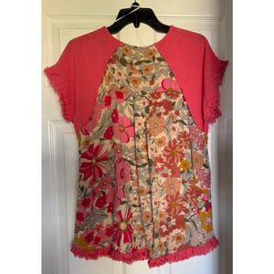 Women's Umgee Coral Floral Short Sleeve Tee S